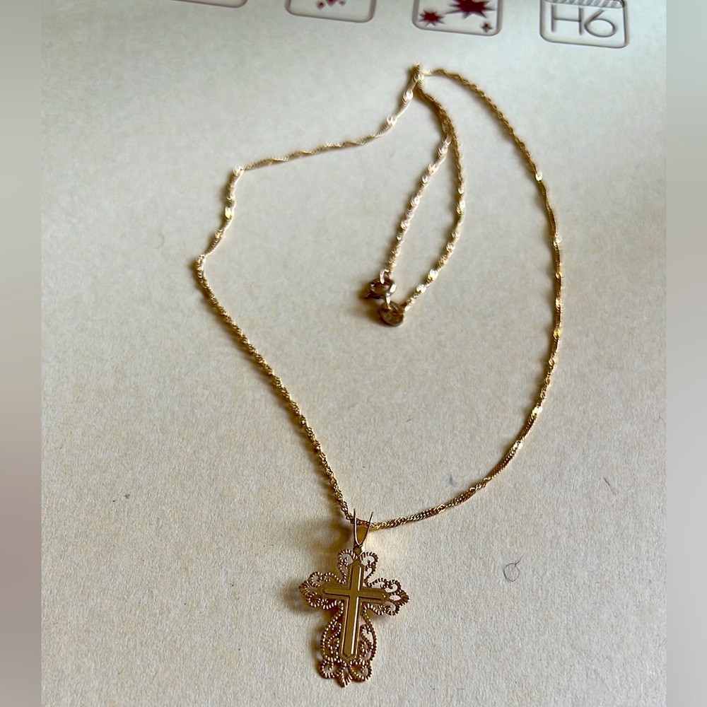 14k solid gold necklace with cross pendant